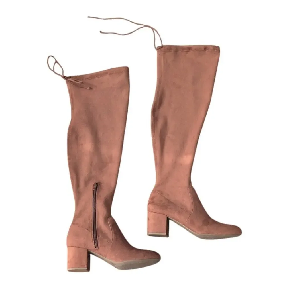 Gianni Bini Laredo Piazza Over-the-Knee Block Heel Boots Taupe Sz 9 NWT